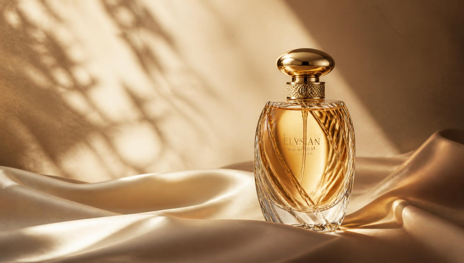 Liam Perfumes signature bottle resting on golden silk